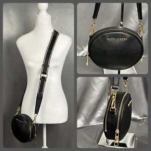 Marc Jacobs Playback Black Pebbled Leather Oval Crossbody Bag Camera Purse Gold